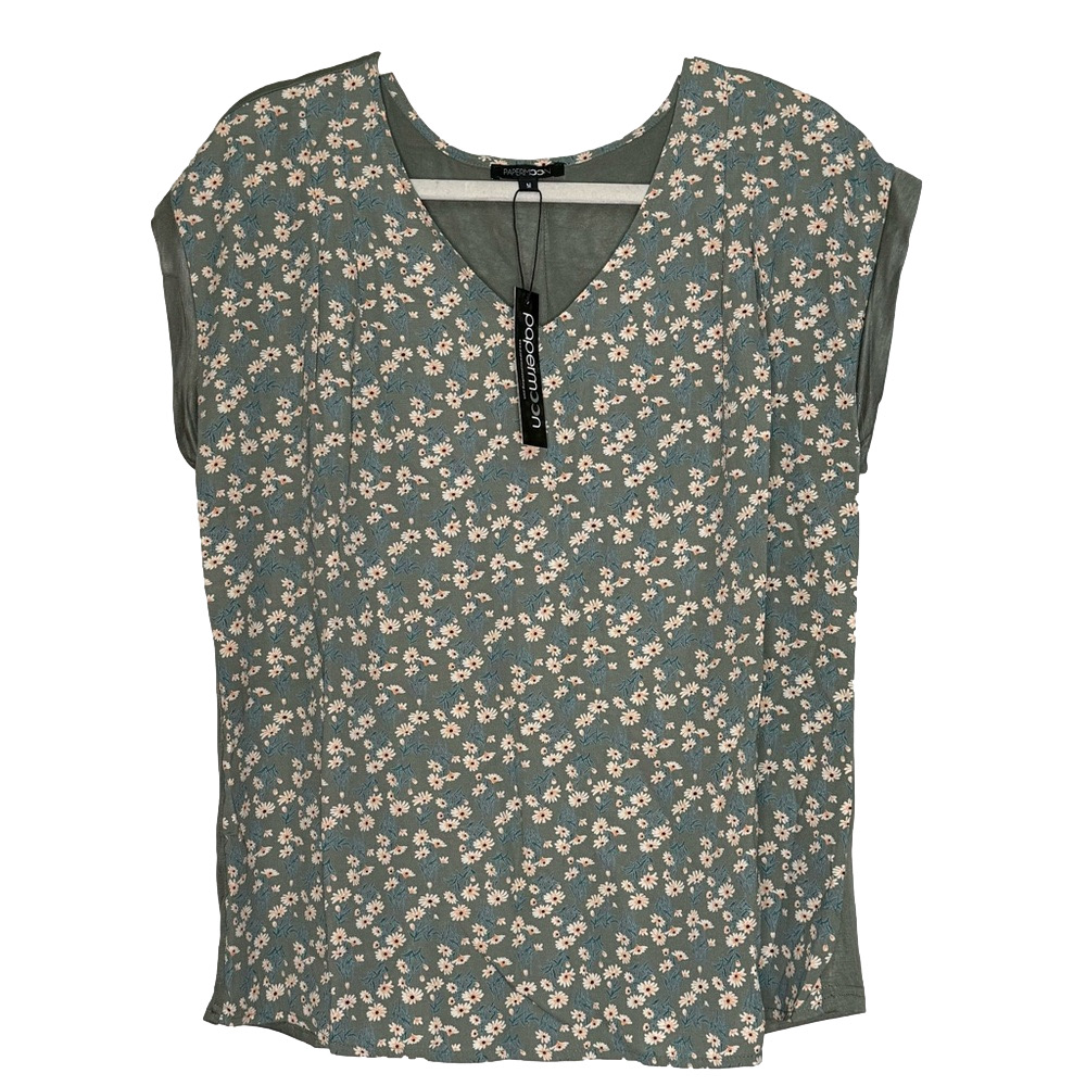 PAPERMOON Green Ellie Blouse Women’s sleeveless olive floral contrast - Picture 3 of 7